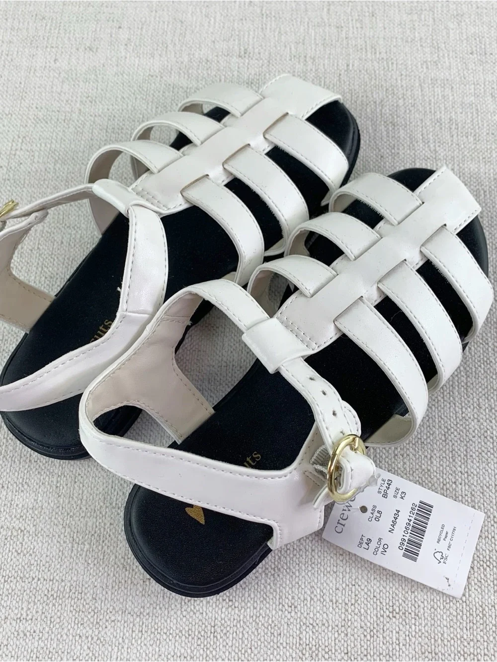 Crewcuts Girls' fisherman lug-sole sandals‎ in white New size 3